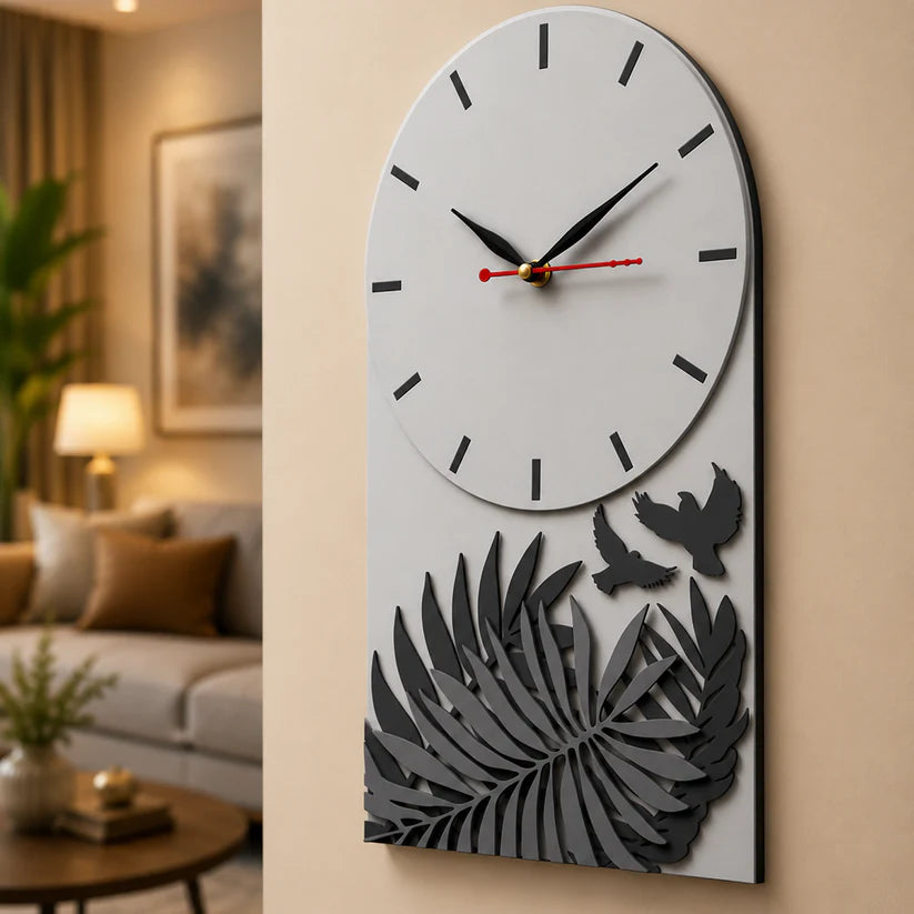 Premium Grey Botanical Designer Silent Wall Clock | Minimalist Decorative Wooden Clock for Living Room, Bedroom & OfficePremium Grey Botanical Designer Silent Wall Clock | Minimalist Decorative Wooden Clock for Living Room, Bedroom & Office