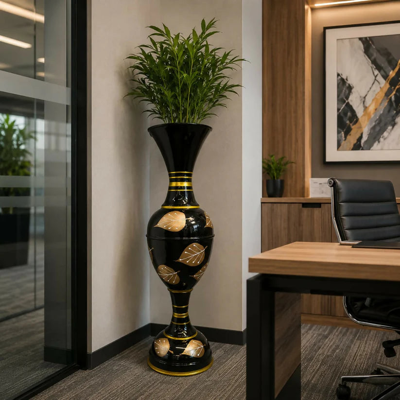 24-Inch Metal Floor Vase – Elegant Gold Leaf Design for Home Decor