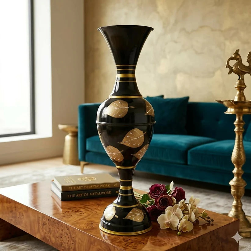 24-Inch Metal Floor Vase – Elegant Gold Leaf Design for Home Decor