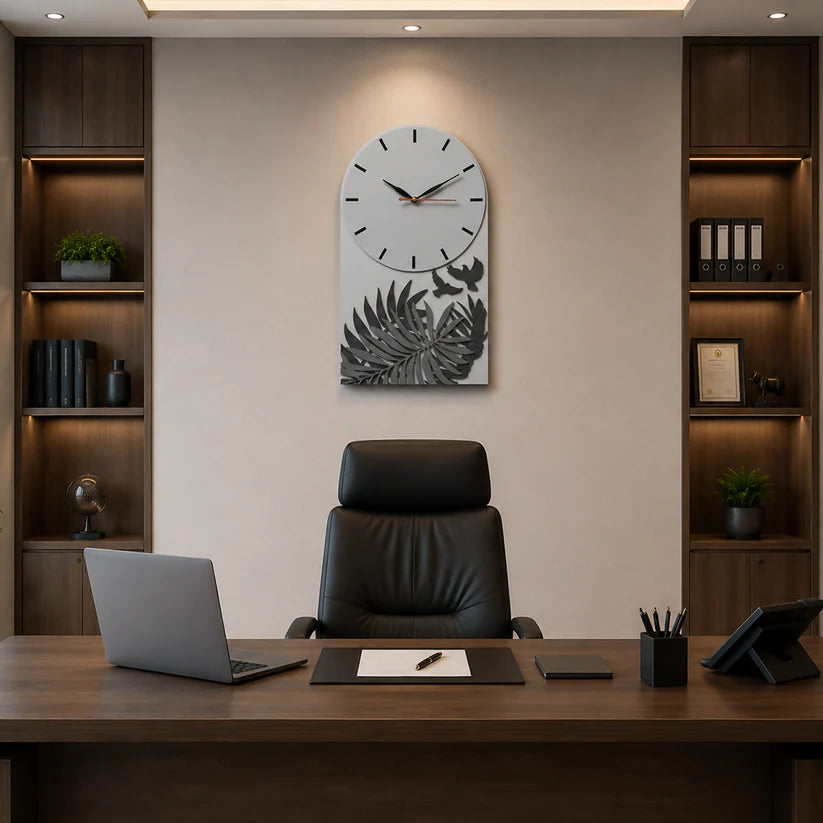 Premium Grey Botanical Designer Silent Wall Clock | Minimalist Decorative Wooden Clock for Living Room, Bedroom & OfficePremium Grey Botanical Designer Silent Wall Clock | Minimalist Decorative Wooden Clock for Living Room, Bedroom & Office