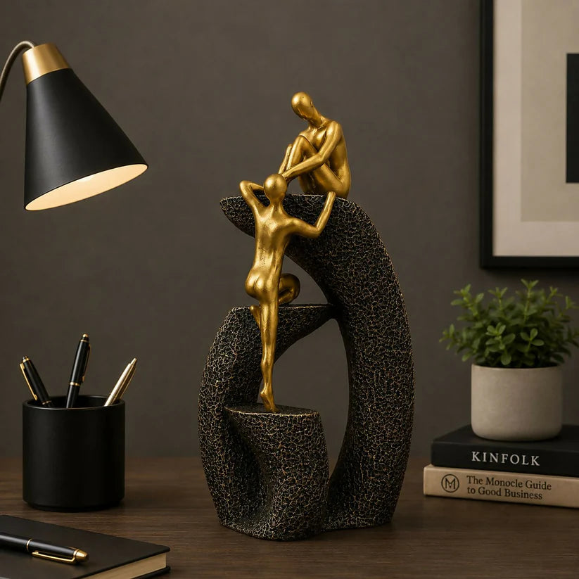 Abstract Couple Climbing Statue - Modern Minimalist Decor