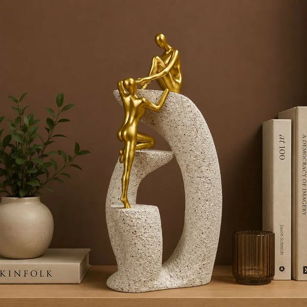 Abstract Couple Climbing Statue - Modern Minimalist Decor