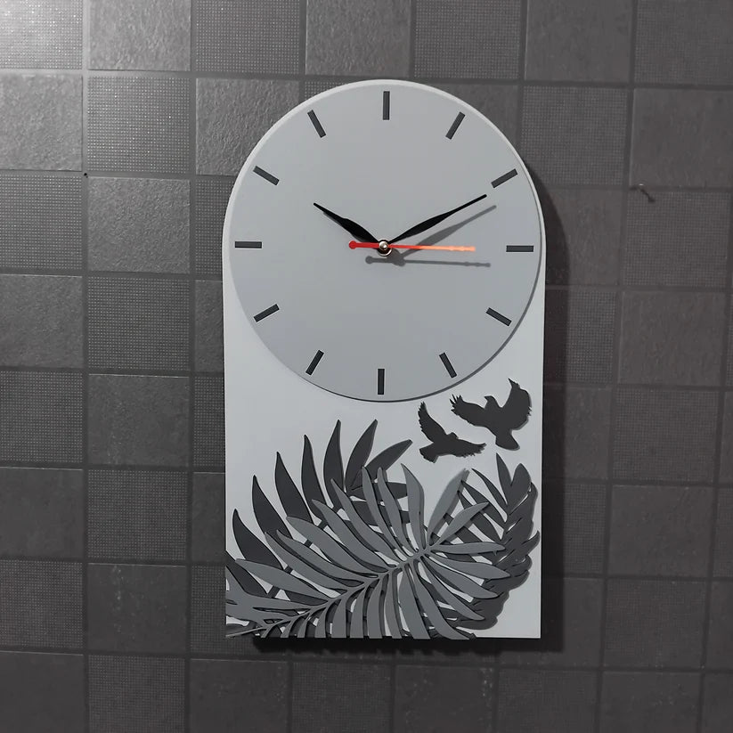 Premium Grey Botanical Designer Silent Wall Clock | Minimalist Decorative Wooden Clock for Living Room, Bedroom & OfficePremium Grey Botanical Designer Silent Wall Clock | Minimalist Decorative Wooden Clock for Living Room, Bedroom & Office