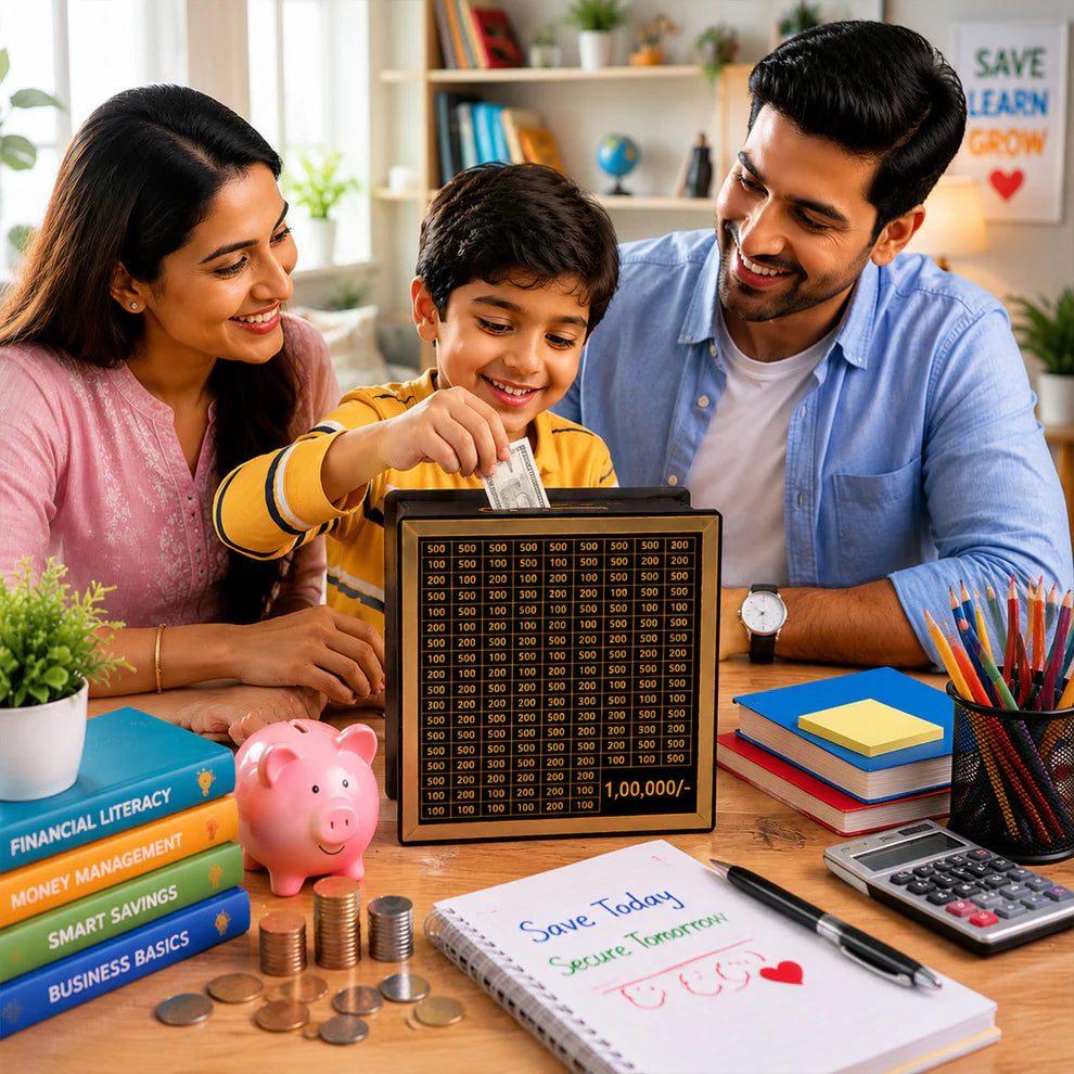 Wooden Piggy Bank – Carved Money Box for Kids Savings