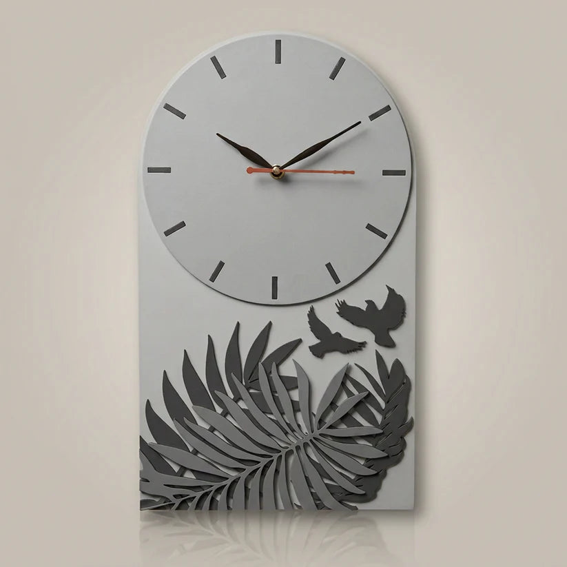 Premium Grey Botanical Designer Silent Wall Clock | Minimalist Decorative Wooden Clock for Living Room, Bedroom & OfficePremium Grey Botanical Designer Silent Wall Clock | Minimalist Decorative Wooden Clock for Living Room, Bedroom & Office