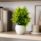 Artificial Yellow Green Bonsai Tree Plant in White Ceramic Pot Home Office Décor